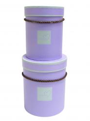 Набор из двух круглых сиреневых подарочных коробок с ручками, размер d14*h18 см.