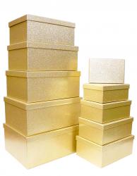 Набор из десяти прямоугольных подарочных коробок золотого цвета, отделка фактурной блестящей бумагой, размер 37*28*17 см.