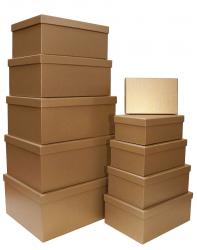 Набор из десяти прямоугольных подарочных коробок карамельного цвета, отделка фактурной матово-перламутровой дизайнерской бумагой, размер 37*28*17 см.