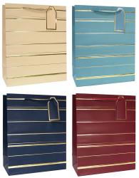 Бумажные однотонные подарочные пакеты из плотной матовой фактурной бумаги с золотым тиснением, серия "Горизонтальные полосы", размер 18*23*10 см.